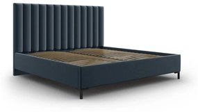 Тъмносиньо тапицирано двойно легло с място за съхранение с включена подматрачна рамка 140x200 cm Casey – Mazzini Beds