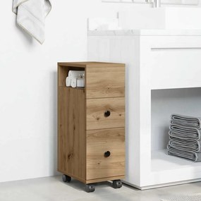 855240 vidaXL Тесен шкаф за баня с колелца, дъб артизан, инженерно дърво