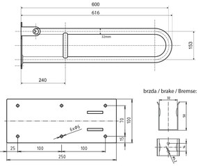 Стенен парапет за баня от неръждаема стомана 62 cm Handicap – Sapho