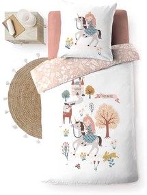 Бяло/розово единично памучно детско спално бельо 140x200 cm Lilibelle – douceur d'intérieur