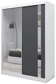 Шкаф с плъзгащи врати и огледало GAJA, 160x216x61, бяло/графит