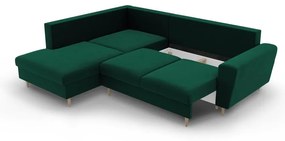 Зелен кадифен разтегателен ъглов диван с място за съхранение (ляв ъгъл/L форма) Kyoto – Cosmopolitan Design