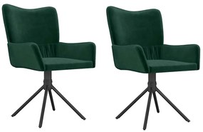 344811 vidaXL Въртящи се трапезни столове, 2 бр, тъмнозелени, кадифе