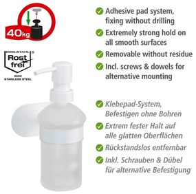 Бял самозалепващ стъклен диспенсер за сапун 200 ml Orea – Wenko