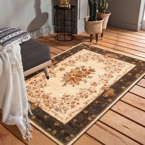 Оригинален винтидж килим за хол в кафяво и кремаво Ширина: 120 см | Дължина: 170 см