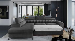 Тъмносив кадифен разтегателен ъглов диван с място за съхранение (ляв ъгъл L форма) Laurence – ELTAP