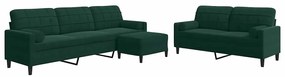 3278503 vidaXL Мека мебел от 3части с възглавници и болстери тъмнозелен кадифе