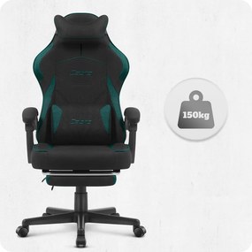 CABRO C502 геймърски стол от плат с подложка за крака, до 150 кг, черен и зелен