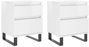 830689 vidaXL Нощни шкафчета, 2 бр, бял гланц, 40x35x50 см, инженерно дърво