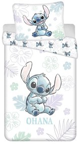 Бяло единично памучно детско спално бельо 140x200 cm Lilo and Stitch "Ohana White" – Jerry Fabrics