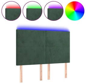 3122195 vidaXL LED горна табла за легло, тъмнозелена, 144x5x118/128 см, кадифе