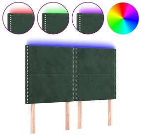 3122335 vidaXL LED горна табла за легло, тъмнозелена, 144x5x118/128 см, кадифе