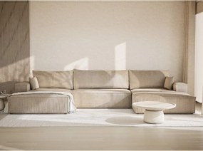 Бежов шенилов сгъваем/с място за съхранение ъглов диван (U форма) Kyoto – Maison de Rêve