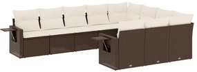 3220692 vidaXL Градински комплект диван с възглавници 10 части кафяв полиратан