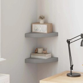 323902 vidaXL Окачени ъглови рафтове, 2 бр, сиви, 25x25x3,8 см, МДФ