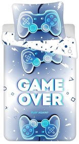 Единично памучно детско спално бельо в бял и син цвят 140x200 cm Game over – Jerry Fabrics