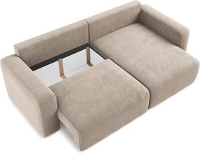 Бежов шенилов сгъваем/с място за съхранение ъглов диван (десен ъгъл) Kona – Makamii