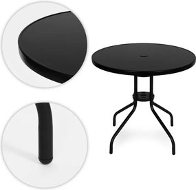 Кръгла градинска маса 80 см с отвор за чадър - черна