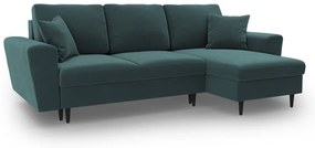 Кадифен разтегателен ъглов диван с място за съхранение в петролен цвят Kyoto – Cosmopolitan Design