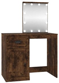 816773 vidaXL Тоалетка с LED, Опушен дъб, 90x50x132,5см, инженерно дърво