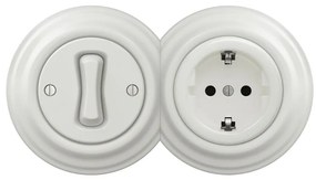 Kliklap - ретро еднополюсен ключ № 1 и SCHUKO розетка 230 V с бяла рамка