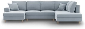 Светлосин кадифен разтегателен ъглов диван с място за съхранение (десен ъгъл/U форма) Kyoto – Cosmopolitan Design