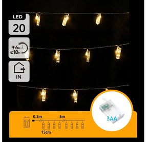 Aigostar LED декоративна верига с щипки 20 LED, 3,3 м, топла бяла
