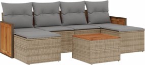 3260309 vidaXL Градински диван с възглавници, 7 части, бежов полиратан