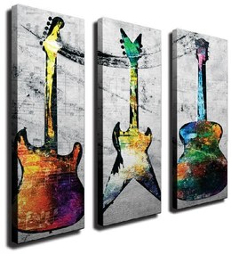 Картина за стена от 3 части върху платно Китари - Wallity
