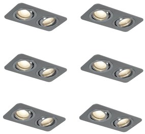 Комплект от 6 заоблени вградени спота Gunmetal GU10 50mm регулируеми IP44 2-светлини - Alberto