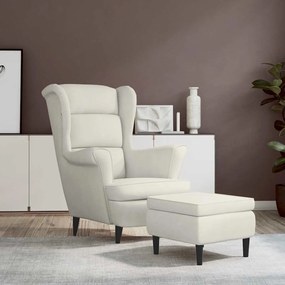 3115940 vidaXL Фотьойл Wingback с табуретка, кремав, кадифе
