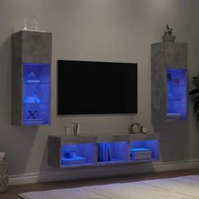 3216600 vidaXL ТВ стенни модули с LED, 5 части, бетонно сиви, инженерно дърво