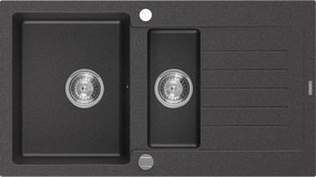 Mexen Matias гранитна мивка с 1,5 камери и сушилник 900 x 505 мм, черна на петна,