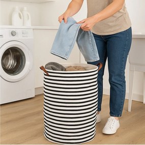 Черно-бял текстилен кош за пране 54 l Stripe – Premier Housewares