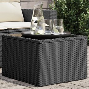 365969 vidaXL Градинска маса със стъклен плот, черна, 55x55x37 см, полиратан