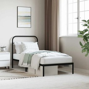 352571 vidaXL Метална рамка за легло с горна табла, черна, 90x200 см