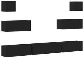 3114543 vidaXL Комплект ТВ шкафове от 7 части, черен, инженерно дърво