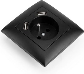 Единичен контакт със заземяване + 2x USB-A OSTE JNH003-G Black