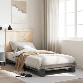 3281562 vidaXL Рамка за легло с табла, сива, 90x200 см, борово дърво масив