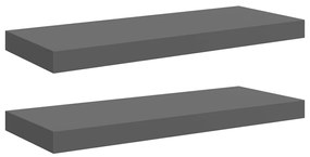 323791 vidaXL Окачени стенни рафтове, 2 бр, сив гланц, 60x23,5x3,8 см, МДФ