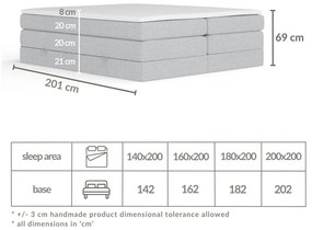 Светлосиво боксспринг легло 200x200 cm с място за съхранение/без табла Juniper – Maison de Rêve
