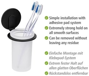Матово черна самозалепваща стъклена чаша за четки за зъби Bivio – Wenko