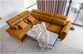 Жълт кадифен разтегателен ъглов диван с място за съхранение (ляв ъгъл L форма) Noble – ELTAP