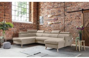 Бежов кадифен ъглов разтегателен диван във формата "U" (ляв ъгъл) Sweet Harmony - Miuform