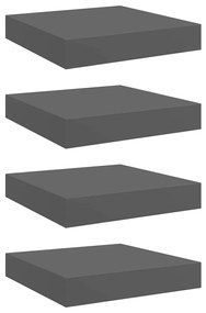 323783 vidaXL Окачени стенни рафтове, 4 бр, сив гланц, 23x23,5x3,8 см, МДФ