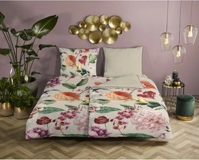 Бежово памучно спално бельо от сатен за единично легло 140x200 cm - Descanso