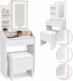 Тоалетка с LED огледало – табуретка, чекмедже, 2 рафта