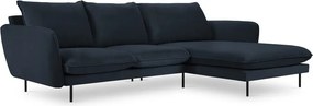 Тъмносин ъглов диван от кадифе (десен ъгъл) Vienna - Cosmopolitan Design