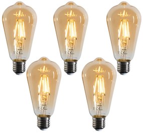 Комплект от 5 E27 димируеми LED филаментни крушки ST64 златисти 4.5W 450 lm 2200K