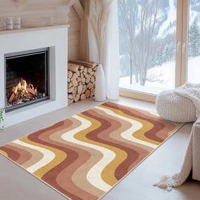 Пътека подходяща за пране в цвят жълта охра и сиво-розово 80x200 cm Creamy Strawberry Swirl – Mila Home